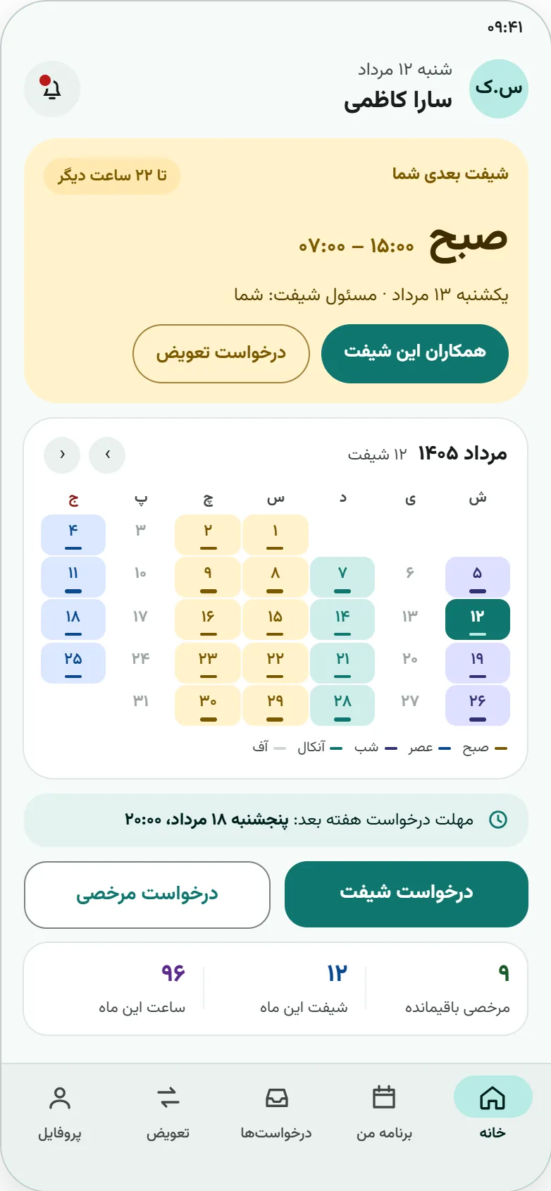 داشبورد کارمند شیفتام